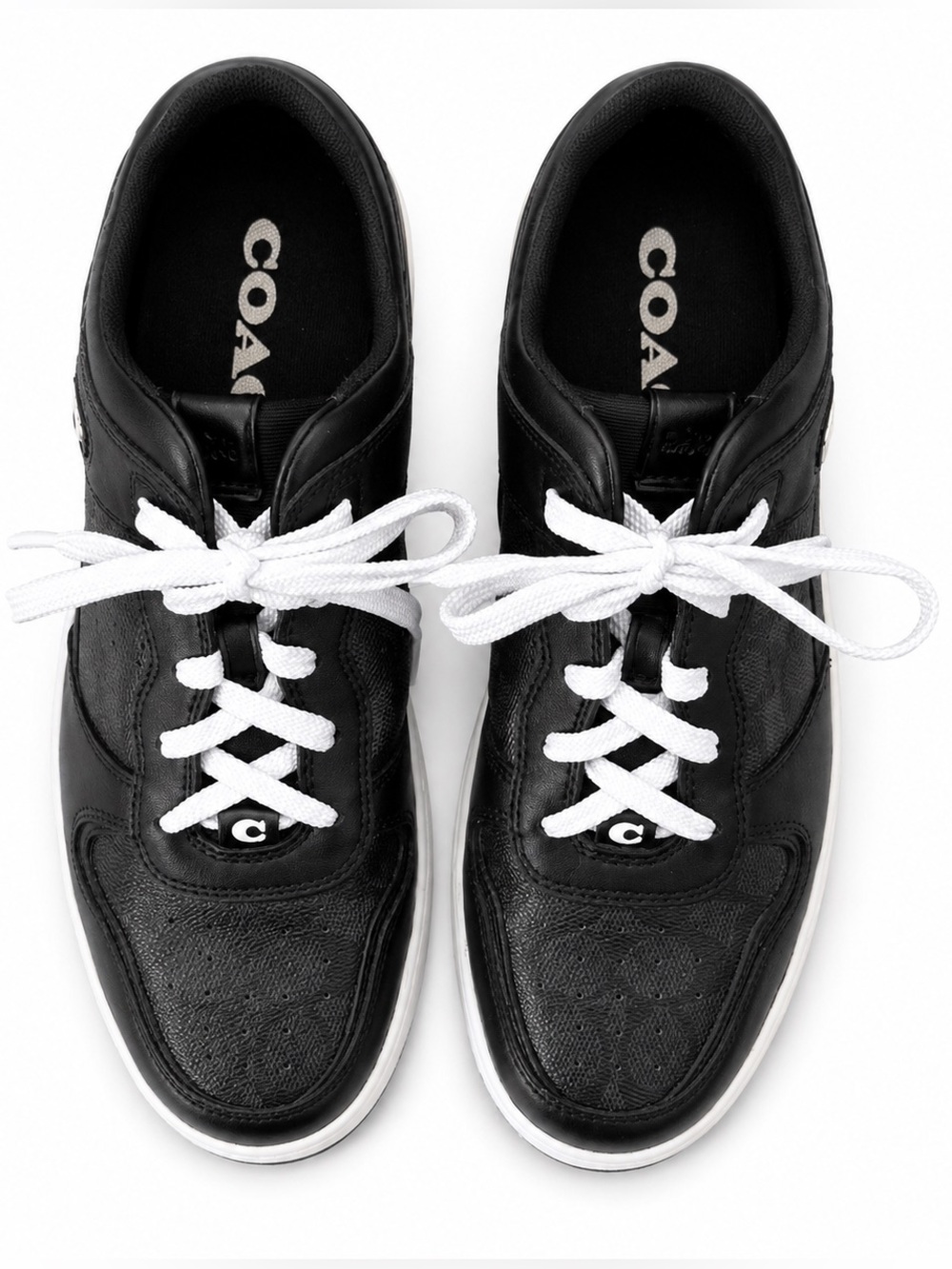 Coach CI313 C201 Black Leather Monogram Low-Top Sneaker Signature Canvas Men 9.5